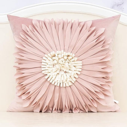 Alerfa 3D Flower Handmade Throw Pillow Cover Decorative Pink Velvet Pillowcase by Alerfa