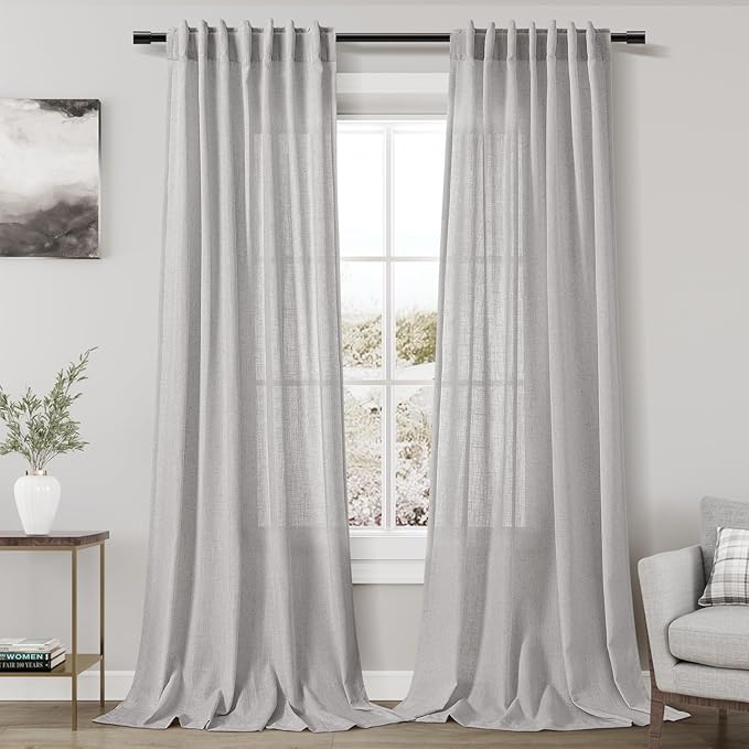 Linen Grey Curtains 120 Inch Extra Long by Nanspring