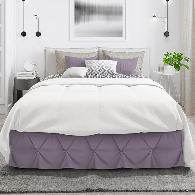 Nestl Grayish Purple Bed Skirt Full Size, Pinch Pleat Full Bed Skirt, Hotel - Image 2