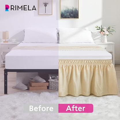 RIMELA Oatmeal Bed Skirting Queen Size Bed Skirt 15 Inch Drop, Wrap Around - Image 3