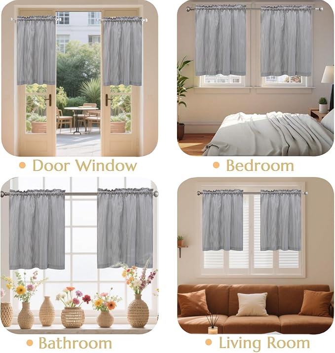 July Joy 3-Piece Cotton Tier Curtains 36 Inches Long Country Kitchen Curtains - Image 3