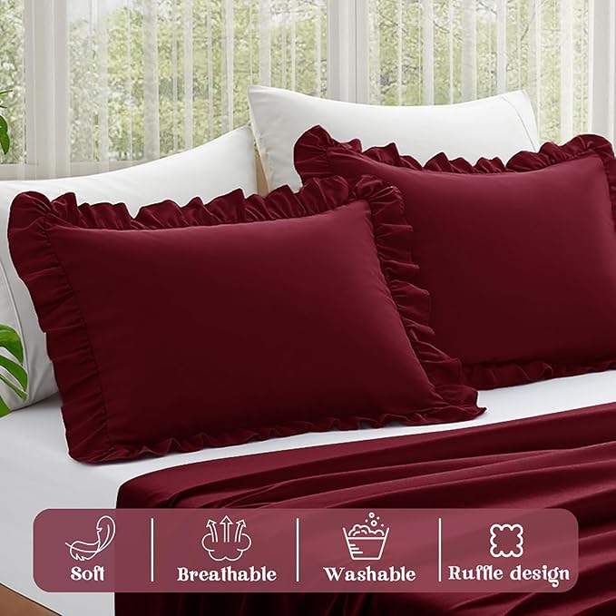 KKJIAF Ruffle Pillow Cases Queen Size Set of 2, Ruffled Pillow Covers - Image 4