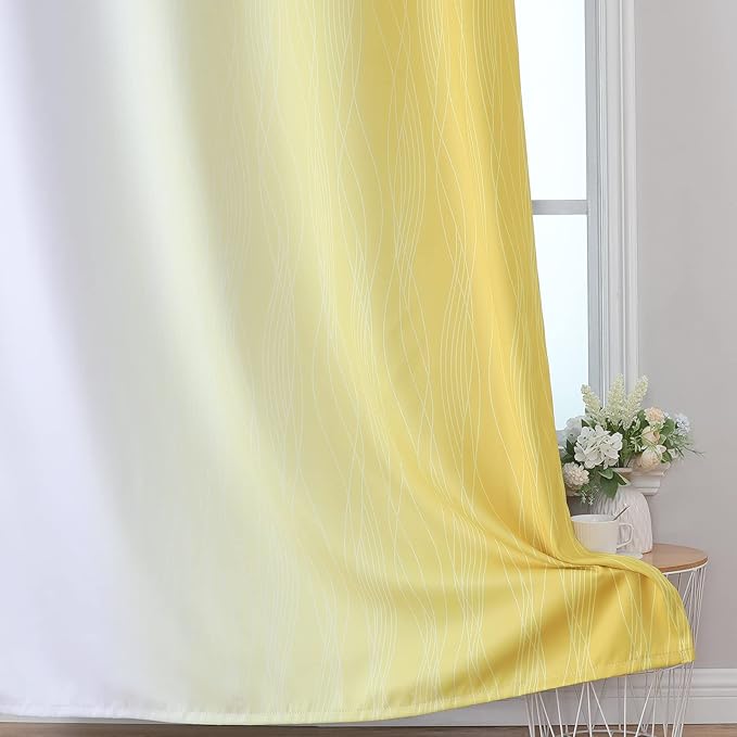 Estelar Textiler Yellow and Greyish White Ombre Blackout Curtains - Image 6