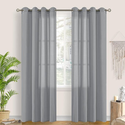 BGment Grey Linen Sheer Curtains 95 Inches Long 2 Panel Set, Grommet Semi Sheer by BGment