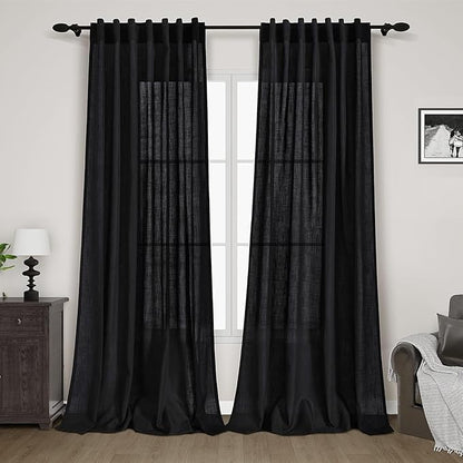 Balck Sheer Linen Curtains 94 inch Length by Nanspring