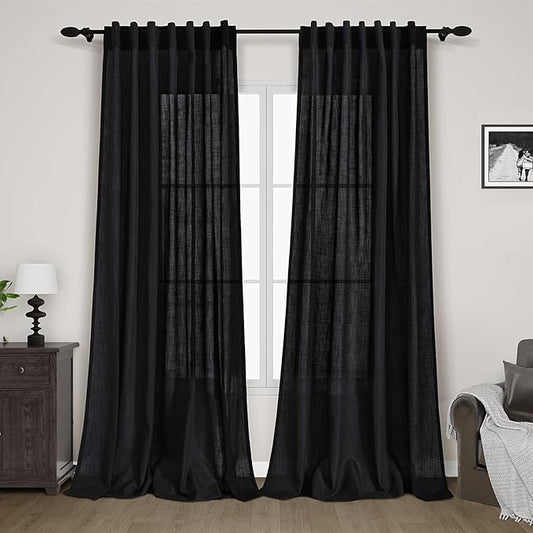 Balck Sheer Linen Curtains 94 inch Length by Nanspring