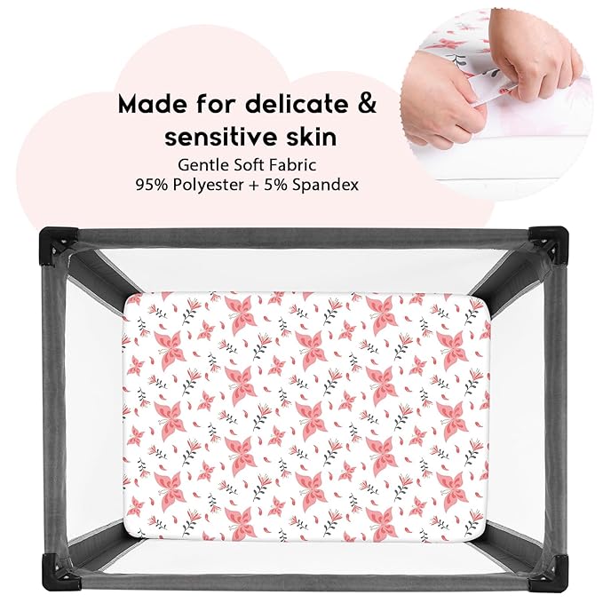 Yoofoss Pack and Play Sheets Fitted, Mini Crib Sheets 2-Pack - Image 2