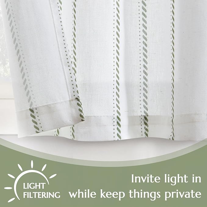 jinchan Linen Striped Kitchen Curtains Tier Cafe Curtains - Image 5