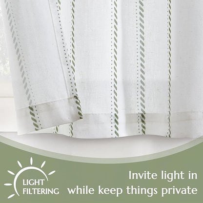 jinchan Linen Striped Kitchen Curtains Tier Cafe Curtains - Image 4