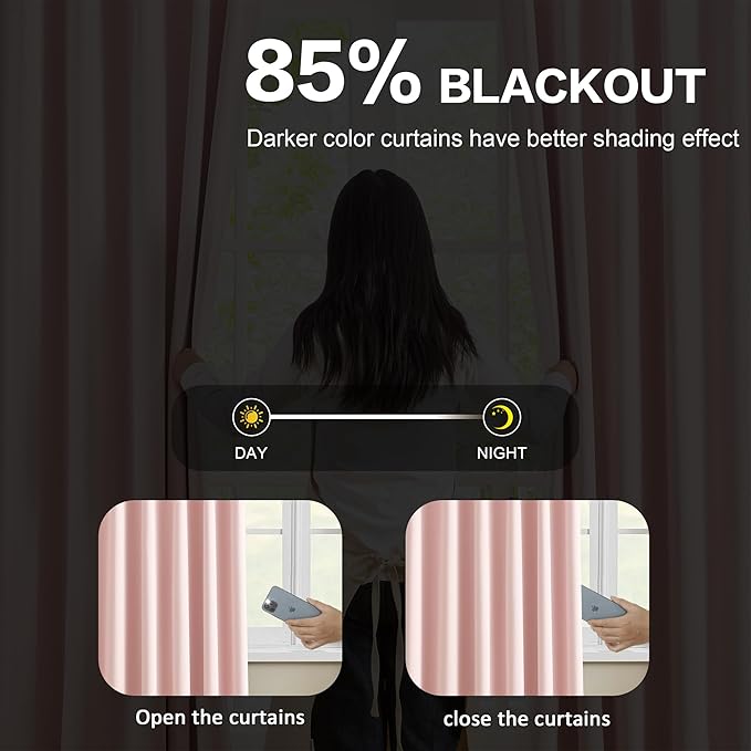 KEQIAOSUOCAI Pinch Pleated Pink Blackout Curtains Short 2 Panels Set 45 Inch - Image 3