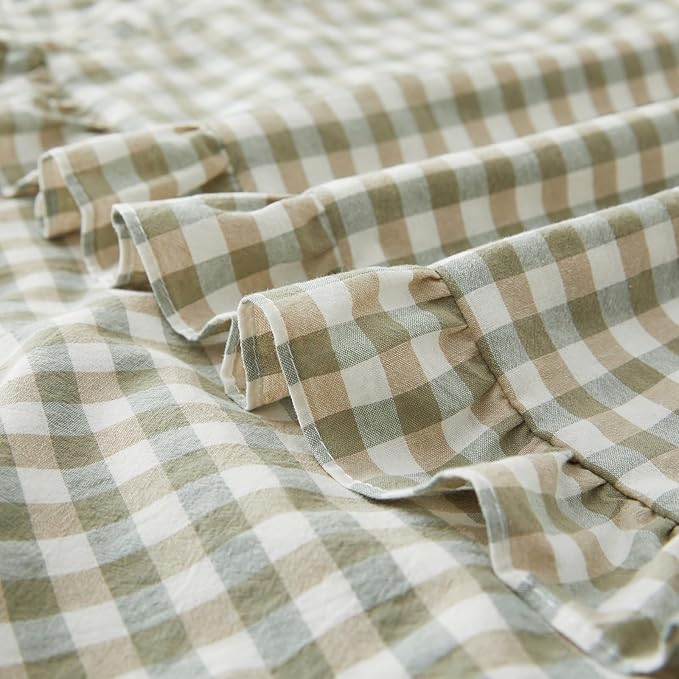 KKJIAF 2 Pcs Plaid Ruffle Pillow Case King Size, Cotton Gingham Ruffled Euro - Image 6