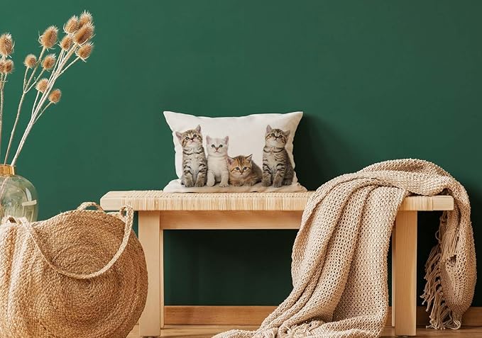 Solekla Colourful Creative Cared Cats Cotton Linen Decorative Throw Pillow Case - Image 3