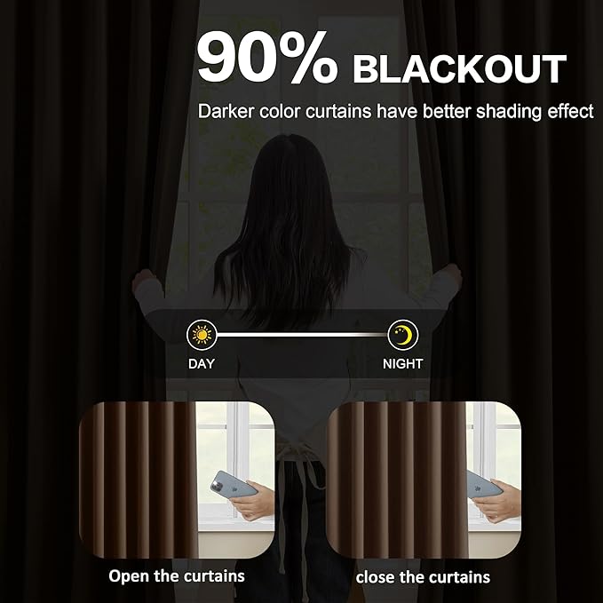 Chocolate Brown Espresso Pinch Pleated Blackout Curtains 102 Inches Long - Image 3