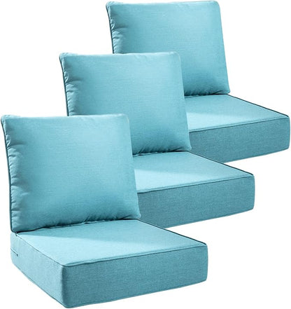 6" Thick Outdoor Cushions 24x24x6, 3-Set Deep Seat Patio Cushions by Pugire