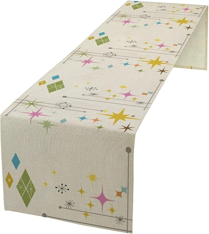 Abstract Geometric Table Runner Bathroom Mid Century Minimalist Stars Modern by ShiTingYu