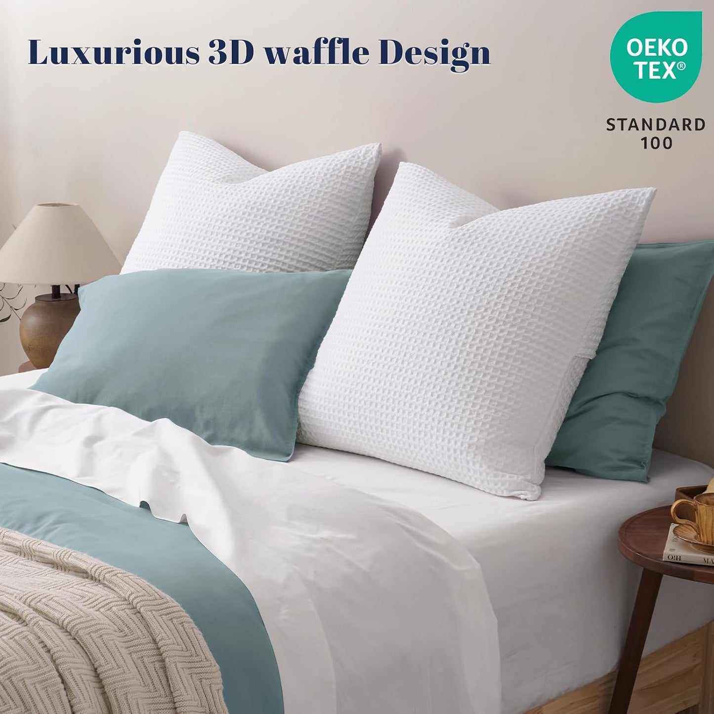 PHF Ultra Soft Waffle Weave Euro Shams Pillow Covers, No Filling, 2 Pack 26" x 26" Bed Cushion Covers, Breathable & Skin-Friendly Bed Pillow Shams for Stylish Home Decor, White