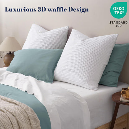 PHF Ultra Soft Waffle Weave Euro Shams Pillow Covers, No Filling, 2 Pack 26" x 26" Bed Cushion Covers, Breathable & Skin-Friendly Bed Pillow Shams for Stylish Home Decor, White