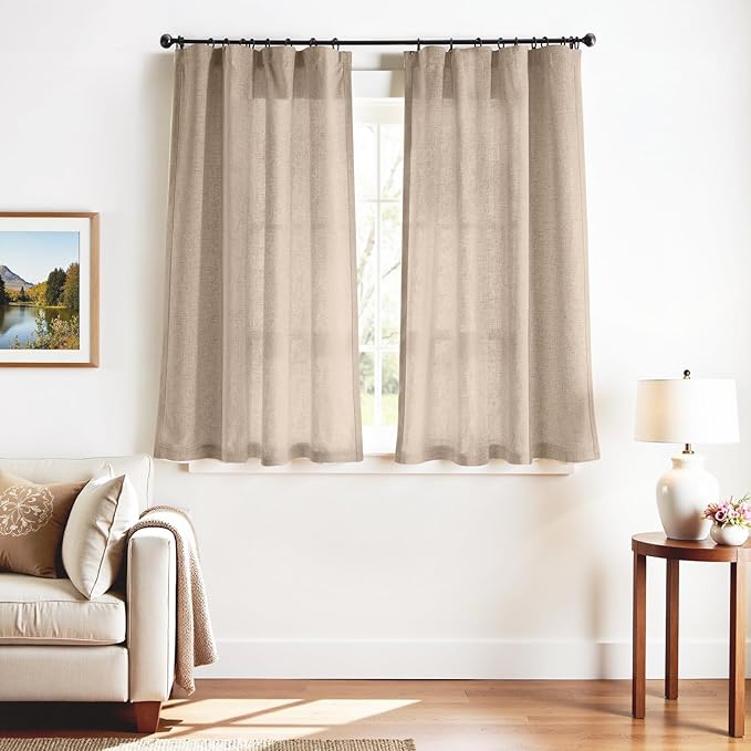 jinchan Linen Curtains for Living Room Drapes Rod Pocket Back Tab Linen Blend by JINCHAN