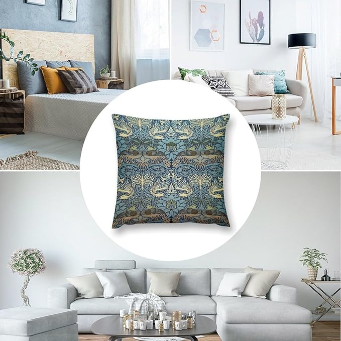 William Morris Floral Original Throw Pillow Covers Boho Chic Retro Floral Blue - Image 6