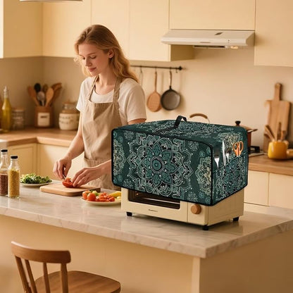 Green Boho Mandala Floral Print Microwave Oven Cover Dust-Proof Microwave Oven - Image 3