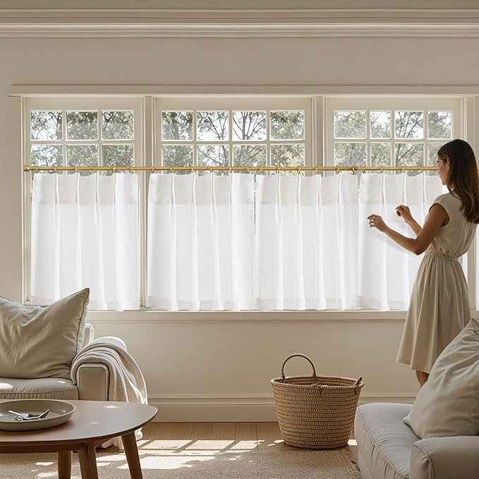 jinchan Linen Pinch Pleated Kitchen Curtains 30 Inch 2 Panels, Natural Linen - Image 7