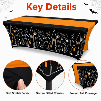 Oudain 2 Pcs Halloween Tablecloth 6 ft Black Orange Table Cover