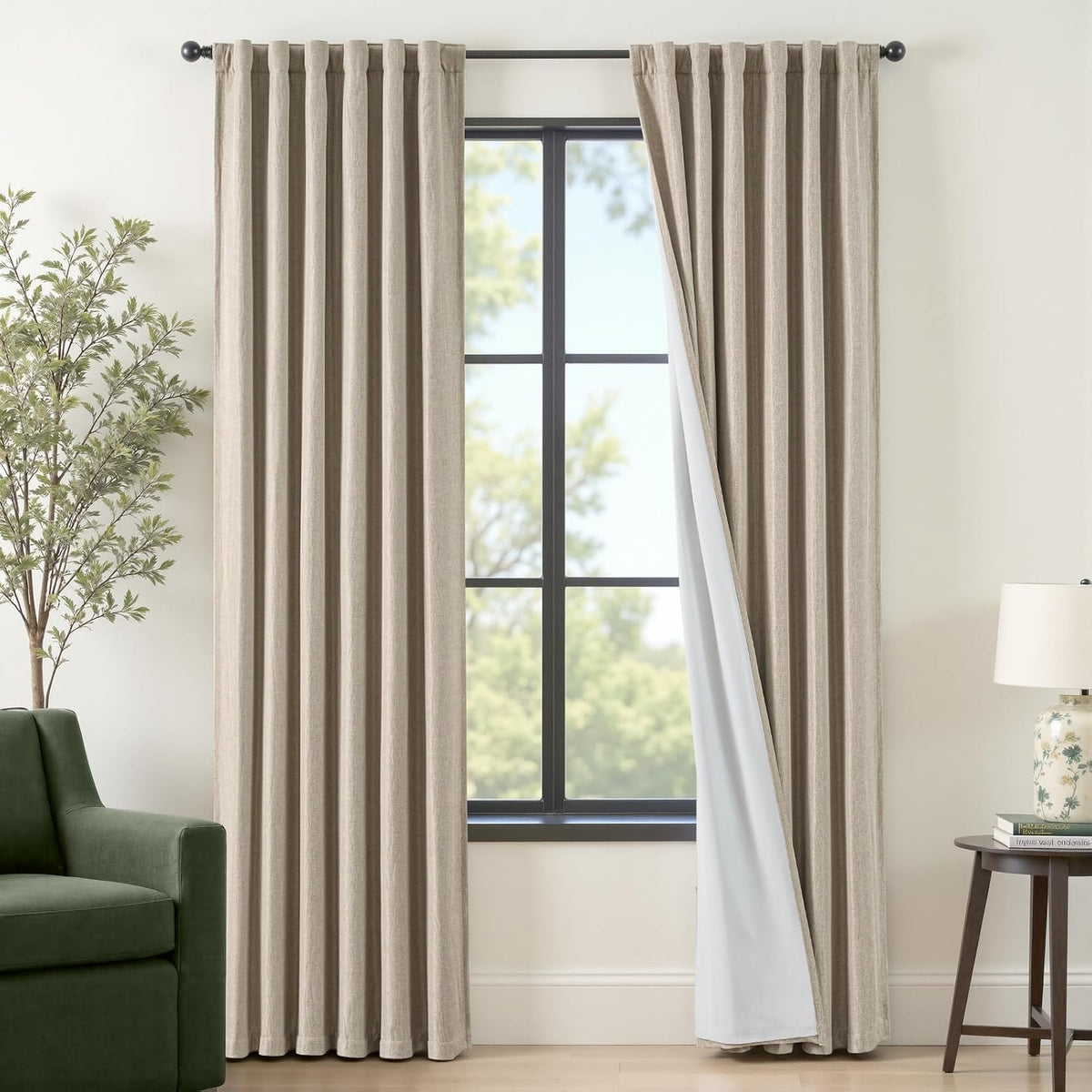 jinchan linen textured blackout curtains back tab 52, main product view