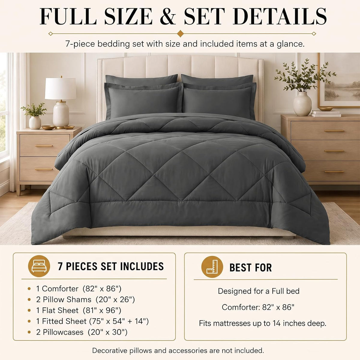 cozylux full comforter set 82"x86" dark grey shown in use