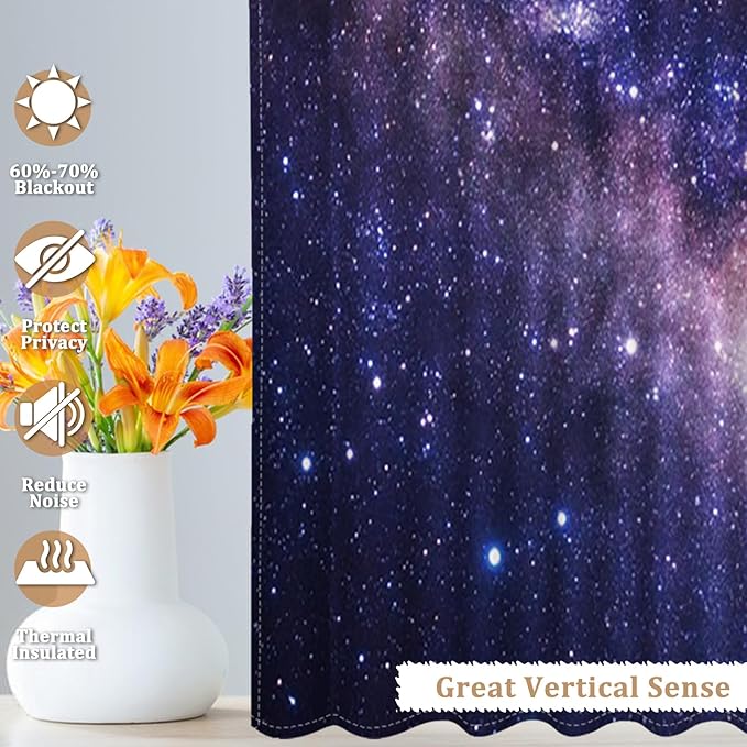 Renaiss 26 x 24 Inch Purple Galaxy Kitchen Window Curtains Tier Outer Space - Image 5