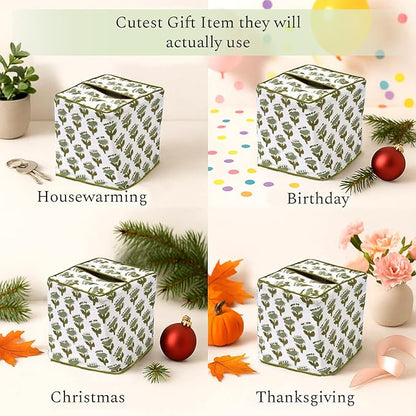CPC Emerald Green Hand Block Printed Cotton Tissue Box Cover 5" x 5" x 5.5" - Image 4