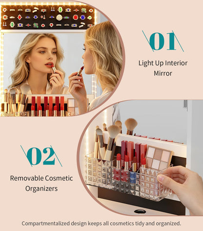 vlsrka led mirror jewelry cabinet, over door/wall mounted, side view