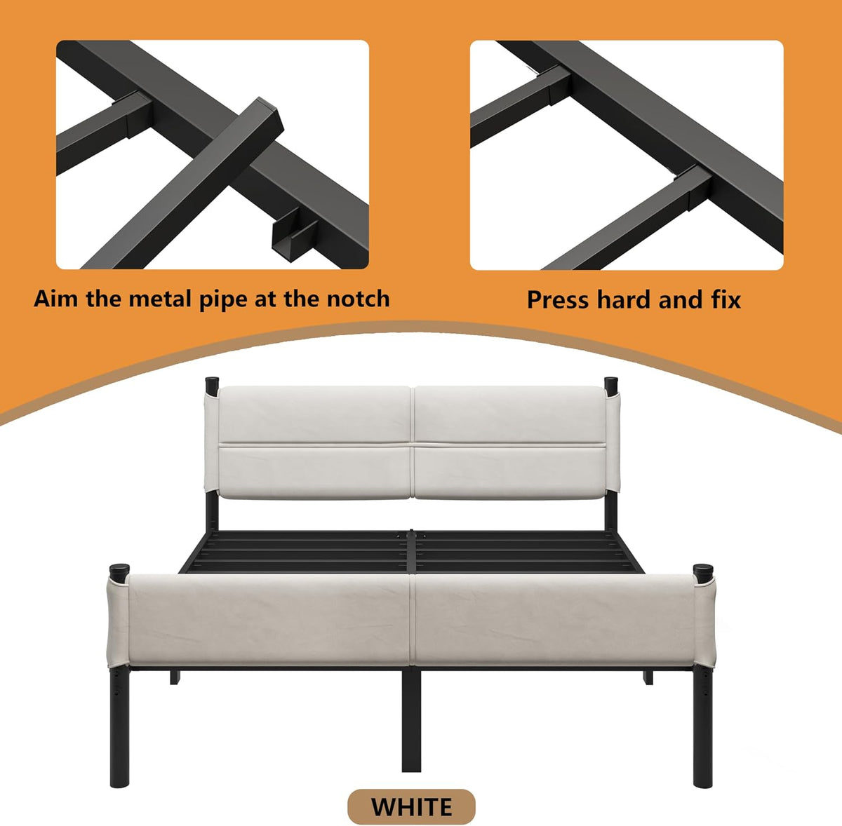 metal bed frame,14inch full size bed frame with showing dimensions