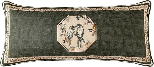 ISAENNE Design Linen Chinoiserie Lumbar Throw Pillow Covers 12"x28", Farmhouse by Isaennehomedecoration