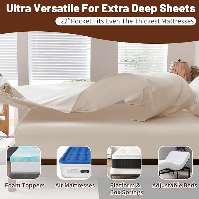 Extra Deep Pocket King Sheets 18-24 Inch 100% Egyptian Cotton 1000 Thread Count - Image 4