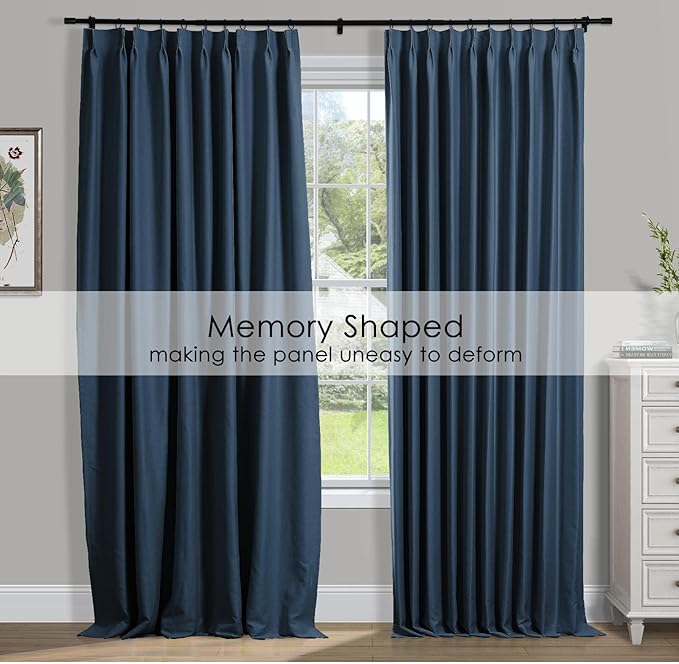 TWOPAGES Navy Pinch Pleated Room Darkening Curtain 90 Inches Long, Solid - Image 3