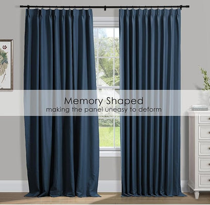 TWOPAGES Navy Pinch Pleated Room Darkening Curtain 90 Inches Long, Solid - Image 3