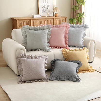 Black/White Plaid Ruffle Throw Pillow Covers Shabby Checkered Gingham 18"x18" - Image 8