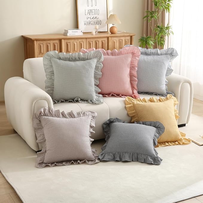 Black/White Plaid Ruffle Throw Pillow Covers Farmhouse Checkered Gingham - Image 8