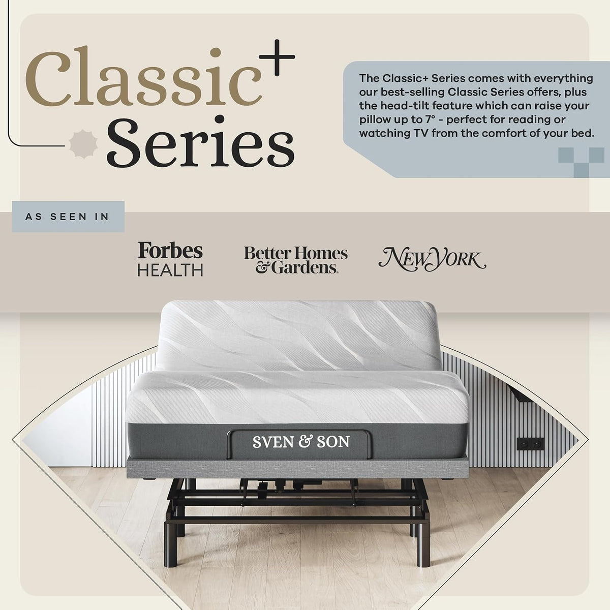 sven & son harmony adjustable bed base, head shown in use