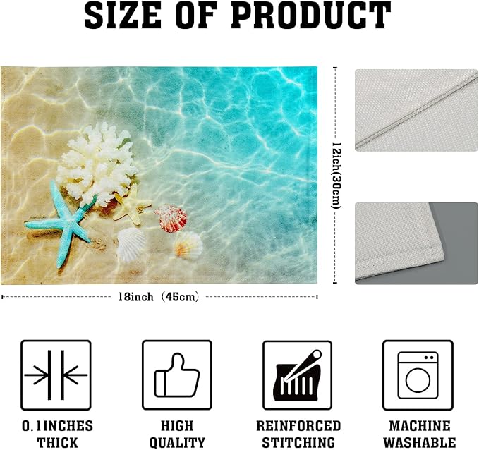 Giwawa Ocean Starfish Placemats Set of 4, Nautical Seashell Coral Coastal Linen - Image 4