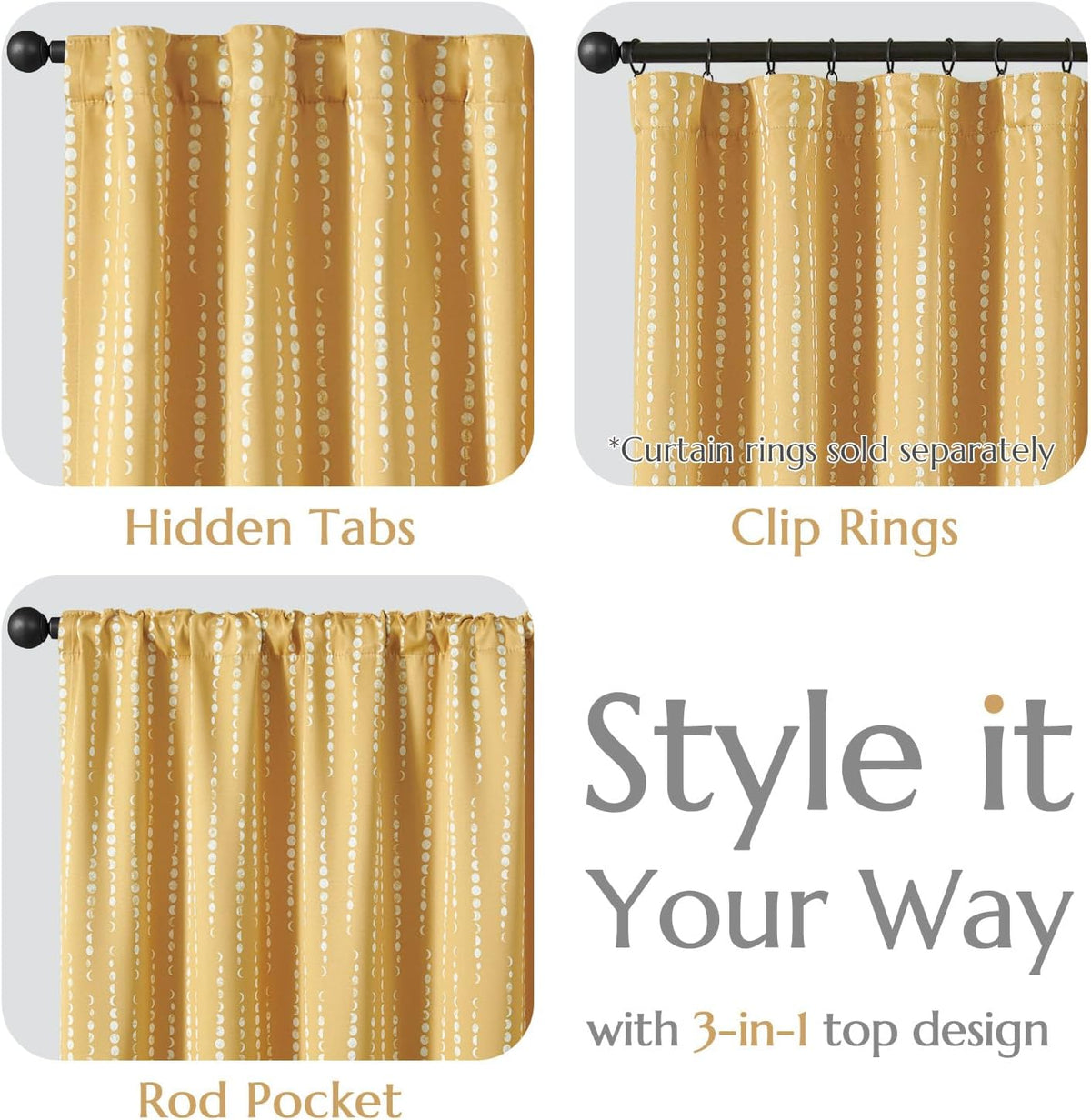 jinchan boho blackout curtains 63 inch length moon showing dimensions