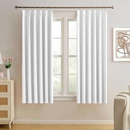 KEQIAOSUOCAI Pleated White Curtains 63 Inches Long, Half Blackout Room by KEQIAOSUOCAI