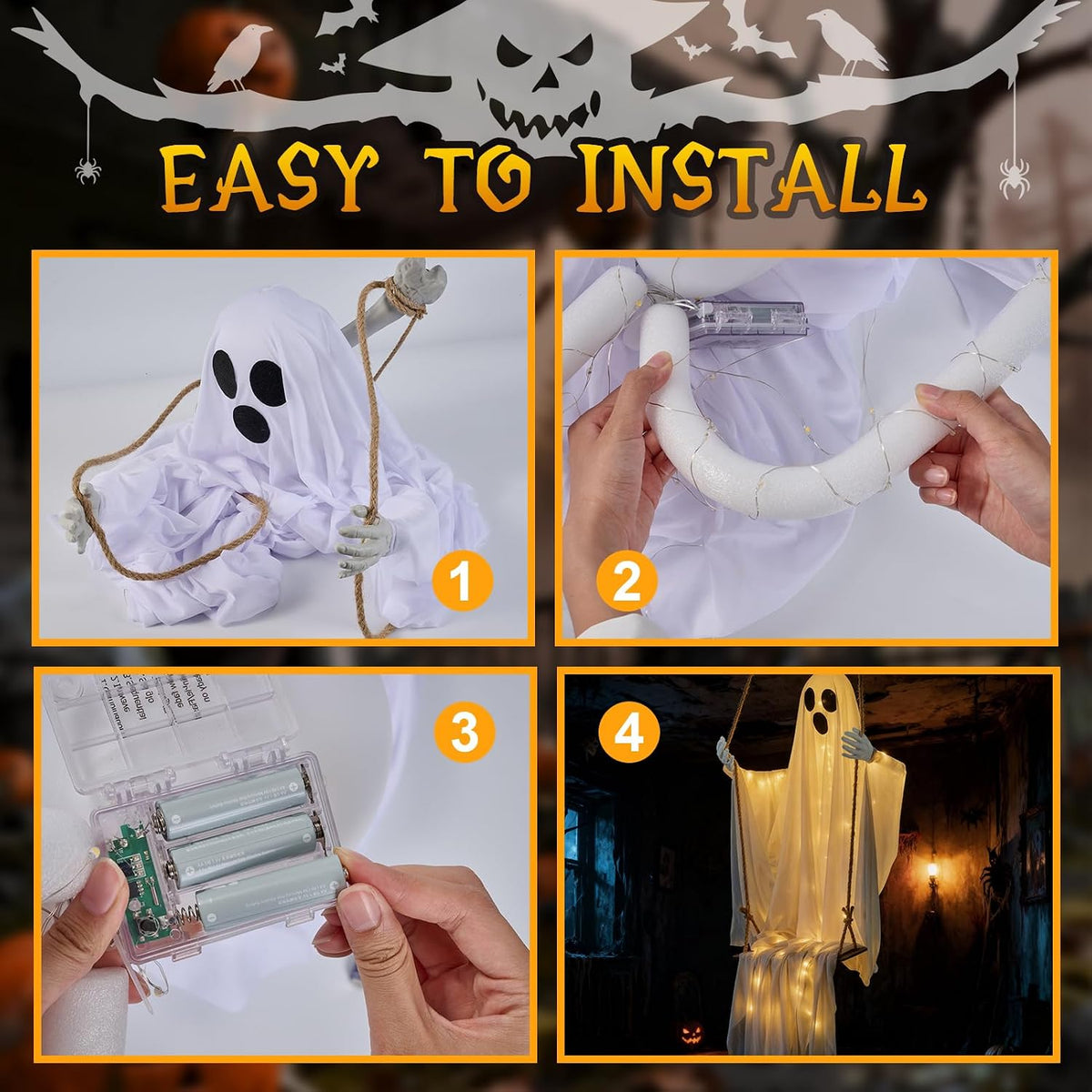 Halloween Decorations Outdoor,4.8FT Hanging Swing Ghost for Yard and Porch