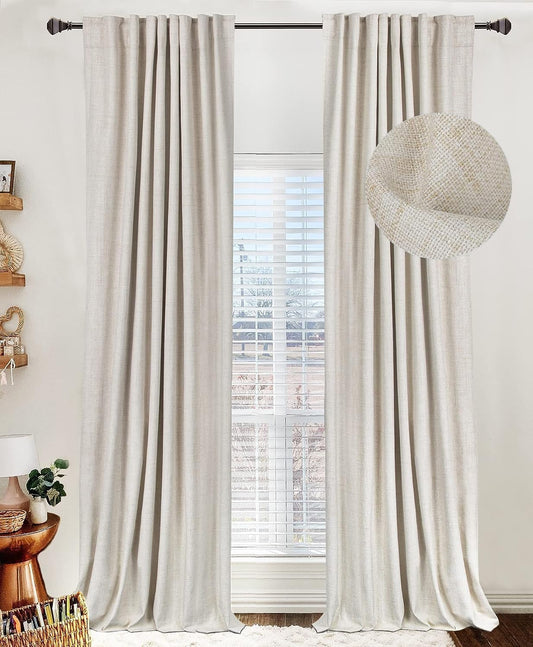 100% Blackout Shield Linen Textured Total Blackout Curtains for Bedroom 84 Inches Long, Back Tab/Rod Pocket Living Room Drapes, Thermal Insulated Blackout Curtains 2 Panels Set, 50" W x 84" L, Cream