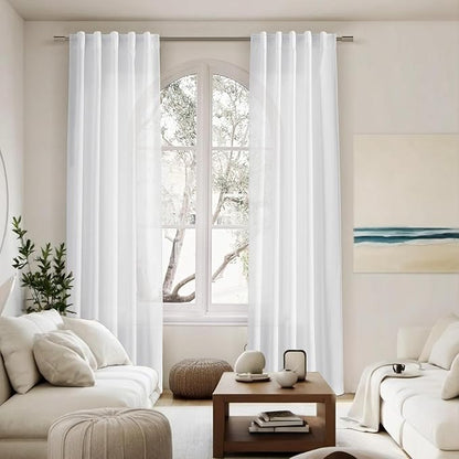 Nanspring White Linen Curtains 80 Inch Length - Image 7