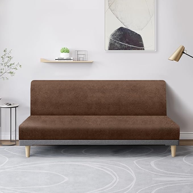 molasofa Leather Like Stretch Futon Slipcover Armless Futon Bed Sofa Cover - Image 3
