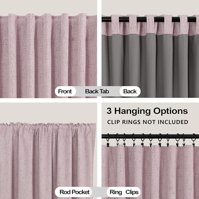 KOUFALL Light Pink Linen Blackout Curtains - Image 4