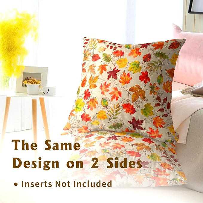 Autumn Leaves Throw Pillow Covers 24x24 inch Set of 2 Fall Maple Leaf Wild - Image 5
