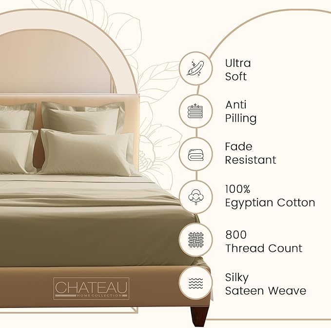 100% Egyptian Cotton Bed Sheets, Certified 800 Thread Count Deep Pocket Queen - Image 3