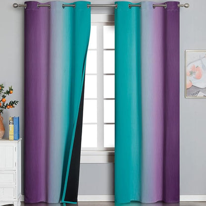Estelar Textiler Teal and Purple Ombre Blackout Curtains 96 Inches Long 2 Panels by ESTELARTEXTILER